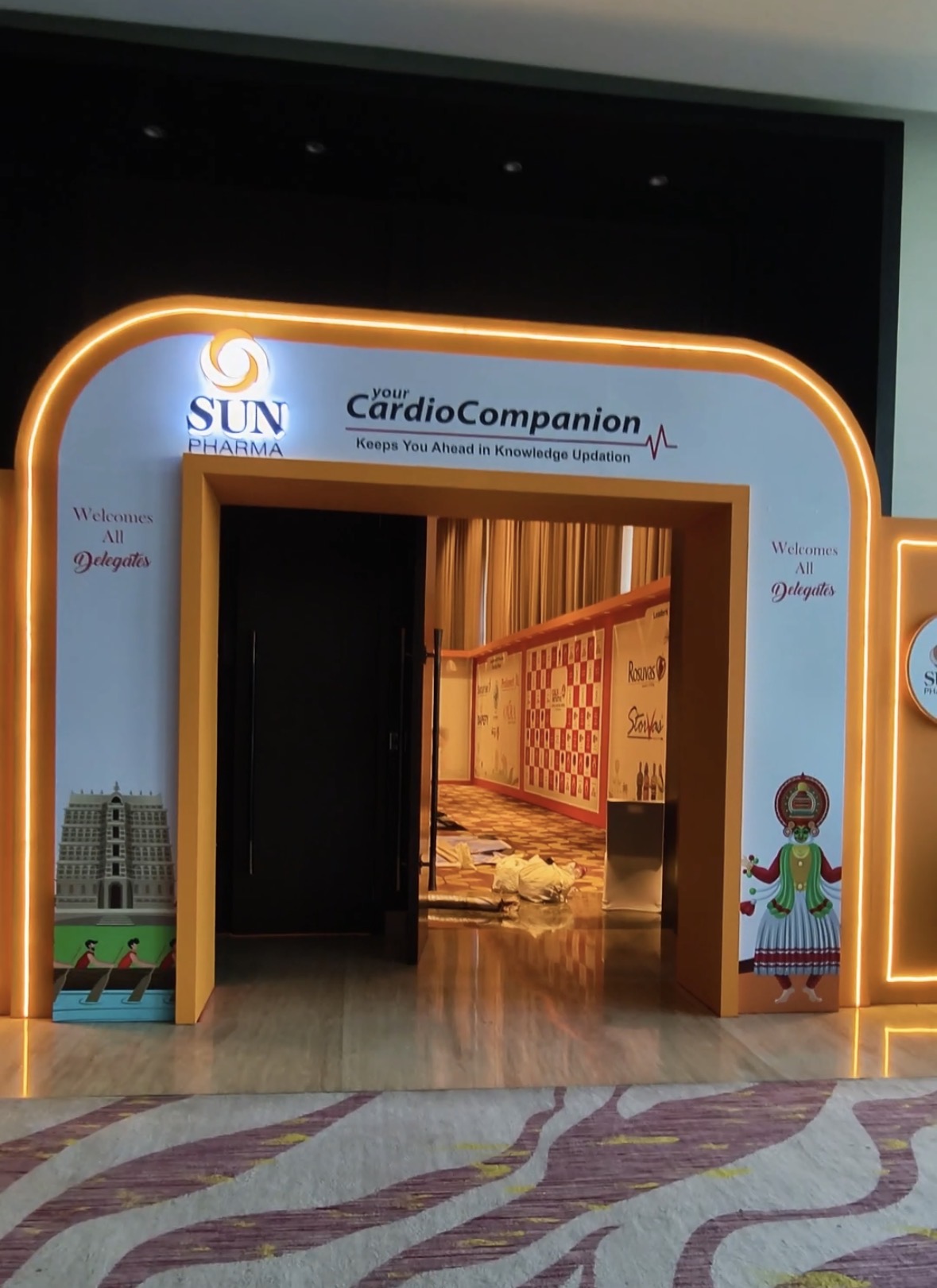Product launch stage with reveal setup and brand lighting